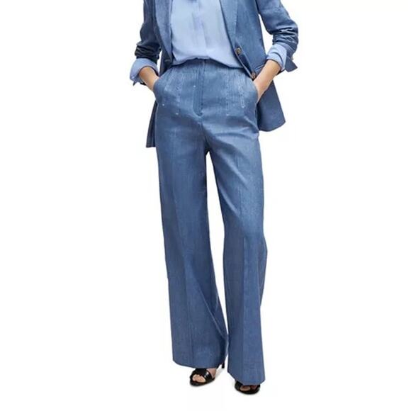 Hugo Boss Tasena Hollywood Waist Linen Cotton Wide Leg Pants